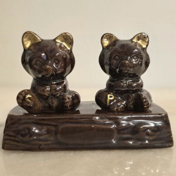 Vintage Japanese bear salt and pepper shakers with stand - Picture 12 of 12